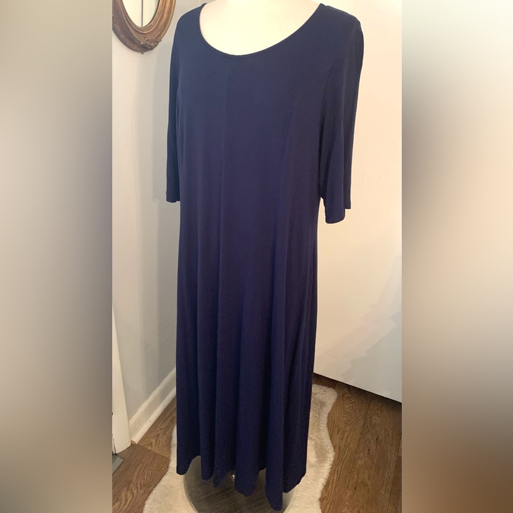 Catherine’s Navy Blue Maxie Dress 1X petite Casual Party long V Neck Lagenlook - Picture 7 of 10